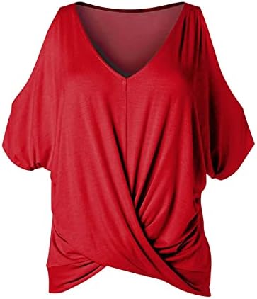 חולצת טופ חולצה לנשים 2023 שרוול קצר מהכתף כותנה עמוק V צוואר עטוף קז'ואל עטוף צלב צלב Gy