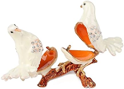 Fasslino יונים חמודות תכשיטים קופסת תכשיטים עם ציפורים צבועות ביד מתנה קישוטים לבעלי חיים מתנה לעיצוב הבית