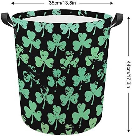 רטרו ירוק תלתן דפוס מודפס סלי כביסה עם ידיות עמיד למים מתקפל עגול בגדי צידניות שקית אחסון ארגונית