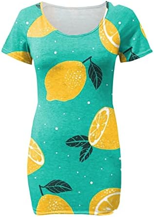 איקה נשים קיץ פרחוני הדפסה קצר שרוול סקופ צוואר חולצה שמלת בסיסי קצר מיני מועדון המפלגה שמלה עם