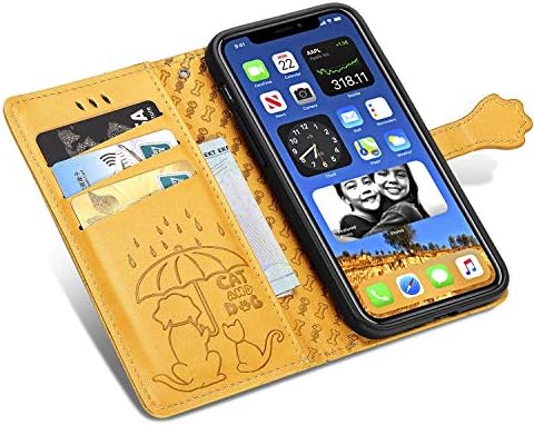 עוצב עבור אייפון 12 פרו מקס 6.7 קריקטורה ילדה ארנק מקרה, חתול כלב סגנון להעיף טלפון מעטפת עם כרטיסי אשראי חריץ ולעמוד עמיד הלם מגנטי מגן