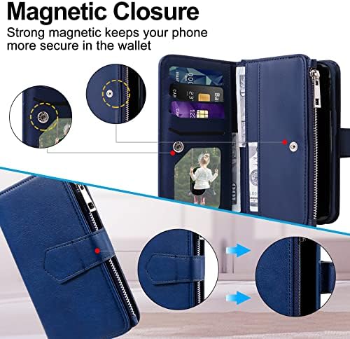 מקרה לאייפון 12 פרו מקס, 2 ב 1 מגנטי להסרה ארנק מקרה, עור מפוצל טלפון מקרה כיסוי עם כרטיס מחזיק לאייפון 12 פרו מקס, כחול