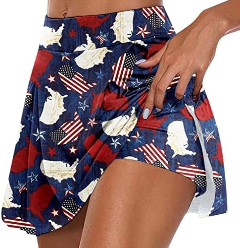 4 ביולי ארהב דגל טניס טניס חצאיות עם מכנסיים קצרים לנשים במותניים גבוהות קפלים גולף זורמים סקורטס 2 ב 1 יוגה סורטס