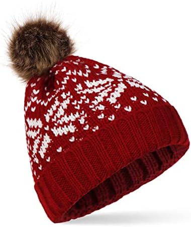פום פו פו צמר כובע סרוג שלג פתית שלג סרוג כובע מטושט