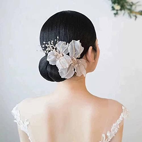 GFHLP חרוזי קריסטל קרפ פרח שיער קישוט שיער כלות כיסוי ראש כלות קליפ אביזרי שיער לחתונה