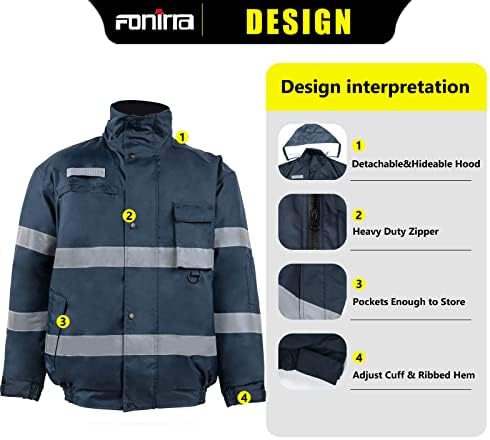 מעילי בטיחות נראות נראות גבוהה של Fonirra לגברים עם אניה פליס, ANSI Class 3 ז'קט מפציץ עמיד למים רפלקטיבי