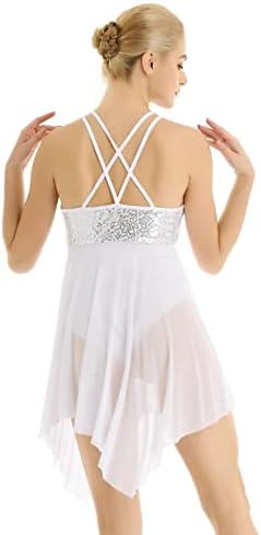 רשת אסימטרית של לודג'או אסימטרית חצאית בגד גוף לבוש בלט לירי שמלת ריקוד ללא שרוולים נצנפים תלבושת עכשווית