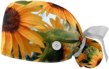 כובע עבודה 2 יחידות עם כפתורים וטבע טבע פרח חמניות פרח כובע לנשים שיער ארוך
