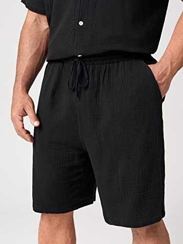 Lubose שני תלבושות של שני חלקים לגברים גברים חולצה קדמית של כפתור מוצק ומכנסיים קצרים