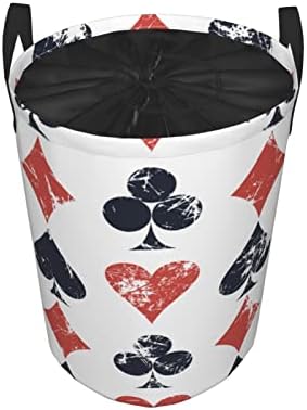 סמלים של משחקי כרטיסי סל כביסה יצירתי גיאומטרי לבן אדום שחור גראנג ' רקע שרוך עמיד למים עגול מתקפל כביסת צעצוע בית משרד