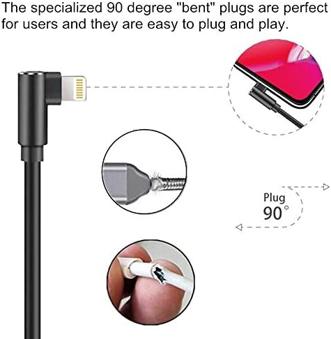 כבל מטען ברק שרלן 90 מעלות כבל מטען אייפון 5 פאק 3/6/10ft USB כבל ברק מהיר זווית ימנית זווית ימנית אייפון טעינה תואם iPhone11/xs/max/xr/x/8/8p/7p/6/iPad/iPod