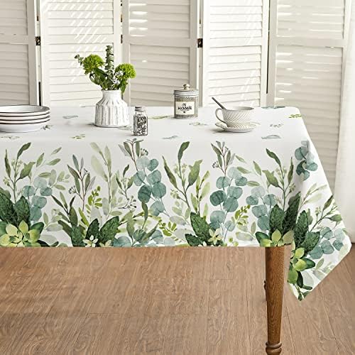 מפת שולחן אביב קיץ יומית עגולה בגודל 60 על 60 אינץ', כיסוי שולחן פרחוני אקליפטוס לעיצוב ארוחת ערב פיקניק למסיבה