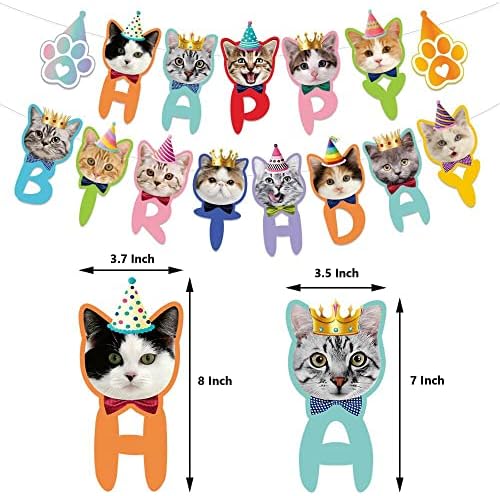 TSJ יום הולדת שמח באנר ליום הולדת חתול, כרזה מסיבת פנים לחתול, קיטי חתול נושאים מקלטים קישוטים לקישוט למסיבת יום הולדת אימוץ חתול.