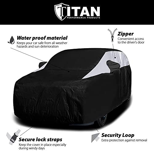 Titan Jet Black Poly 210T מכסה מכונית לרכב שטח גדול 207-212 עמיד למים, הגנה על UV, פתיחה עמידה בשריטות, רוכסן בצד הנהג. מתאים לאסקלייד,