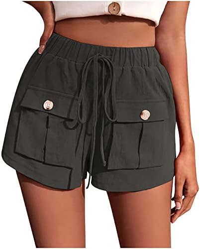 שרוך מכנסי מטען אלסטיים אלסטיים לנשים לנשים בקיץ אימון מכנסי טיולים קצרים עם כיסי כפתורים