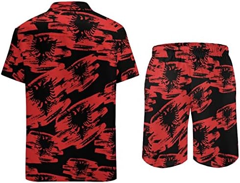 דגל אלבני וינאז 'תלבושות חוף 2 חלקים של גברים כפתור הוואי למטה חולצה עם שרוול קצר וחליפות מכנסיים קצרים