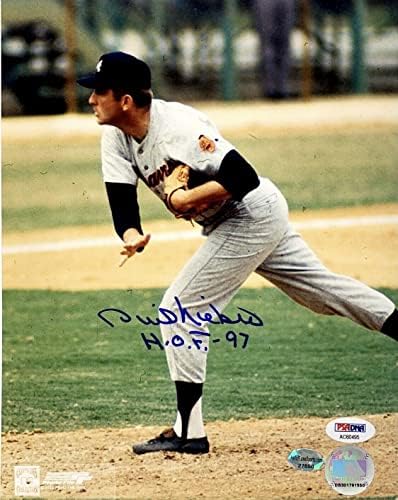 Phil Niekro חתום בייסבול 8x10 צילום PSA AC60495 עם בראבס כתובת - תמונות MLB עם חתימה