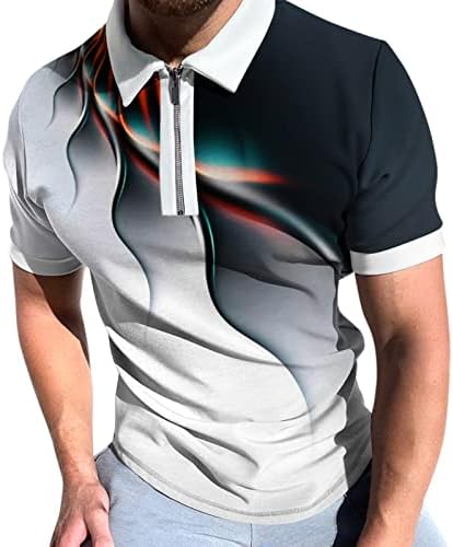 חולצות פולו של UBST Mens חולצות פולו קיץ שרוול קצר בגדי רחוב 3D גרפיקה מודפסת 1/4 רוכסן למעלה חולצת גולף מזדמנים רופפים שרוול קצר שרוולים