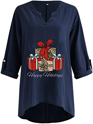 חולצות סתיו נשים נ 'פשתן צוואר חג מולד שמח חולצות טחנות אימון מצוידות לנשים
