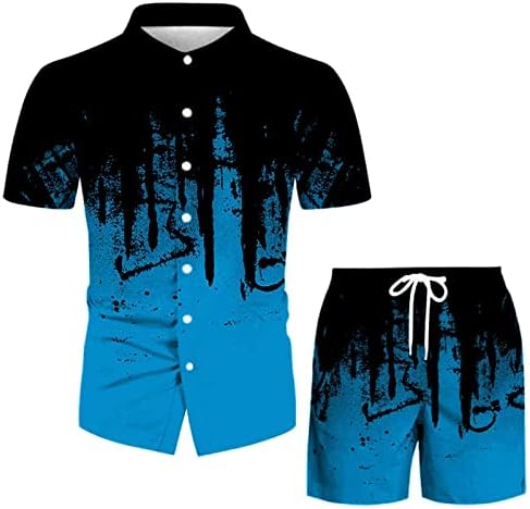 Kvsozwuty 2 חתיכות חולצות הוואי ומכנסיים קצרים הגדר כפתור ירידה של חולצת שרוול קצרה חליפת בגדי חוף מזדמנים