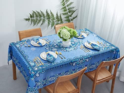 מיקונוס כחול פייזלי אריח גובל מפת שולחן-קמטים משלוח שולחן בד עבור אביב קיץ קישוטים, פיקניקים ומסיבות-מקורה חיצוני, כתם ומים עמיד , 60