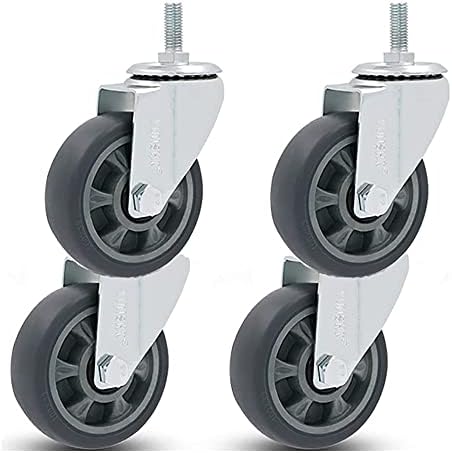 מורים גלגלים גלגלים סט של 4, גלגלים גומי בגודל 75 ממ ללא רעש, לעגלת ריהוט, M12 חובה כבדה מסתובבת גלגלי גלגלים גזעיים, קיבולת עומס 300