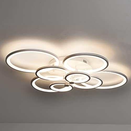 גוף תאורת תקרת LED, 106 וולט מנורות מודרניות 8 טבעת, סלון תאורה תלויה לעמעום עם מסגרת מתכתית מרחוק 1 סומק מסגרת אקרילית עגולה דקורטיבית