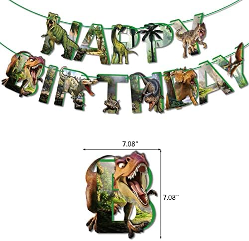 דינוזאור ליום הולדת ציוד מסיבות למסיבות לבנים, קישוטים למסיבות T-Rex עם באנר ליום הולדת שמח, טופר עוגות, טופרי קאפקייקס