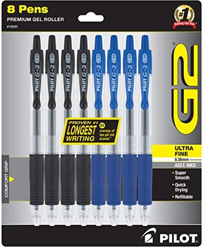 עט טייס 16591 G2 Premium Premium remulable and Agvarytable Die Pens, נקודה עדינה במיוחד, שחור וכחול, 8 Count & G2 Premium Premium and
