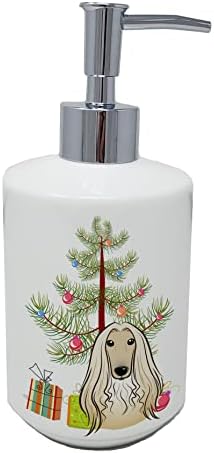 אוצרות קרוליין BB1616SOAP עץ חג המולד ומתקן סבון קרמיקה של כלב אפגני, בקבוקי משאבה של מתקן סבון יד למטבח אמבטיה, מיכל סבון נוזלי ריק,