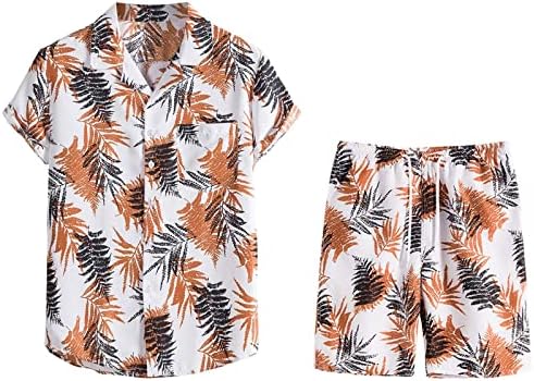חולצות הדפס הוואי של גברים 2 חלקים סט אימונית גברים כפתור מזדמן בקיץ מטה חולצת שרוול קצר ותלבושת מכנסיים קצרים