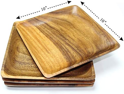 צלחות עץ של רייטמארט, סט של 4, עיצוב עמיד, רב -תכליתי, כפרי אותנטי, כלי שולחן לאוכל, כל פלט הוא בצורת יד, ייחודי מטבעו, המציג וריאציות