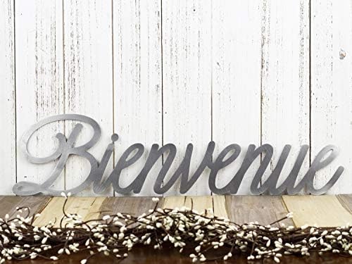 Godblessign Bienvenue שלט מתכת, שלט קבלת פנים, עיצוב קיר מתכת לבר קפה בית קפה בר, מתנה מודרנית של עיצוב בית חווה, מתנה חממה ביתית, שלט