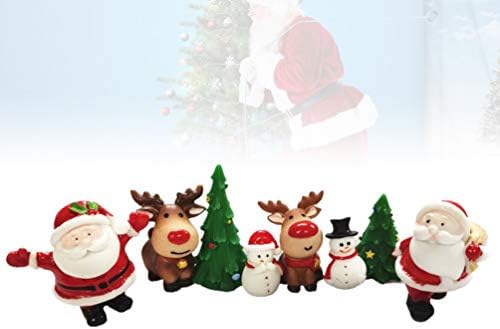 קישוטי חג המולד של עמוספון 8 יחידות קישוט מיניאטורה לחג המולד סנטה קלאוס שלג איש איילים פסלוני עץ מיקרו נוף קישוט לאספקת מסיבות חג מעדיפים