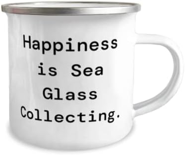 אושר הוא איסוף זכוכית ים. ספל קמפר 12oz, איסוף זכוכית ים מתנה מחברים, לשימוש חוזר לחברים, זכוכית חוף, שוכבת ים, תכשיטים זכוכית ים, אמנות