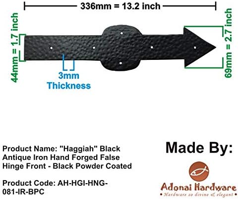חומרת אדונאי Haggiah שחור עתיק ברזל עתיק מזויף ציר כוזב קדמי - מצופה אבקה שחורה
