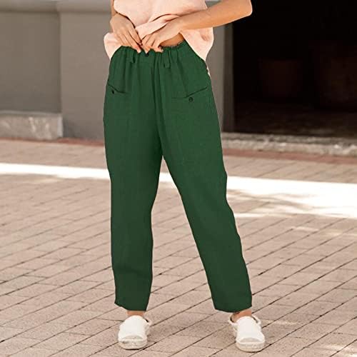 CHGBMOK מכנסי טרקלין המותניים המותניים של הנשים מכנסי פשתן מכנסי פשתן עם כיסים מכנסי טרנינג מכנסי טרנינג מכנסי טרנינג מכנסיים