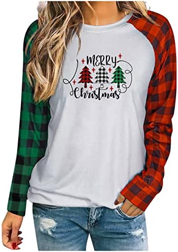 עץ חג שמח סווטשירט סווטשירט נשים חולצה חולצה דו-גוונת אדומה ירוקה שרוול ארוך מצחיק 2022 טי גרפי