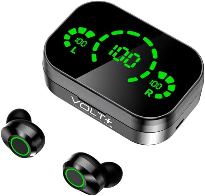Volt Plus Tech Wireless V5.3 LED PRO אוזניות תואמות ל- Samsung SM-J260G IPX3 Bluetooth מים ומיטיעה/הפחתת רעש & Quad Mic