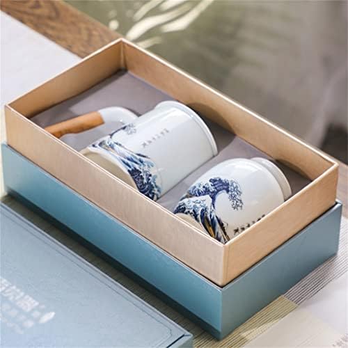 Zhuhw סימן ידית עץ כוס תה קרמיקה עם מכסה פילטר תה הפרדת משרד כוס משרד תה פח קופסת מתנה
