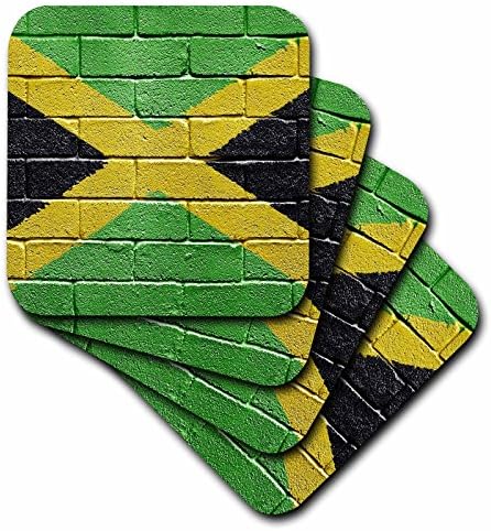 3 ורד_156913_3 דגל לאומי של ג 'מייקה צבוע על קיר לבנים תחתיות אריחי קרמיקה ג' מייקניות, סט של 4