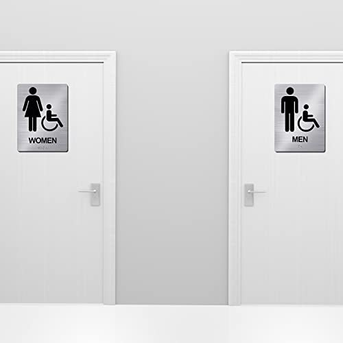צרור שלט שירותים לגברים ונשים עם שלט שירותי ברייל של בריייל שלט של שלט אמבטיה תואם של ADA תואם שלט אמבטיה סמלים מוגבה