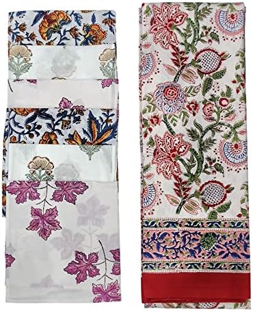מתנות מנגו שולחן מפות הודי כיסוי הדפסה של בלוק יד כותנה פרחונית רב צבע עם 6 חתיכות מפיות