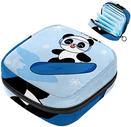 מפית סניטרית אחסון תיק, נייד לשימוש חוזר וסת כרית רוכסן שקיות, טמפון אחסון פאוץ עבור נשים בנות, קריקטורה בעלי החיים פנדה סקי פתית שלג