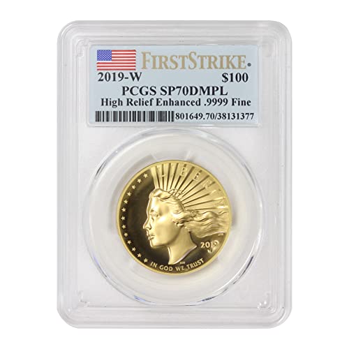 2019 W 1OZ אמריקאי זהב הקלה גבוהה SP-70 הוכחת מראה עמוקה כמו תווית דגל שביתה ראשונה מאת Mint State Gold 100 $ SP70DMPL PCGS