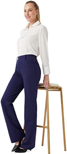 מכנסי שמלת אתחול נמתחים לנשים משרדים עבודה עסקית מכנסיים מזדמנים עם כיסים 30 /32