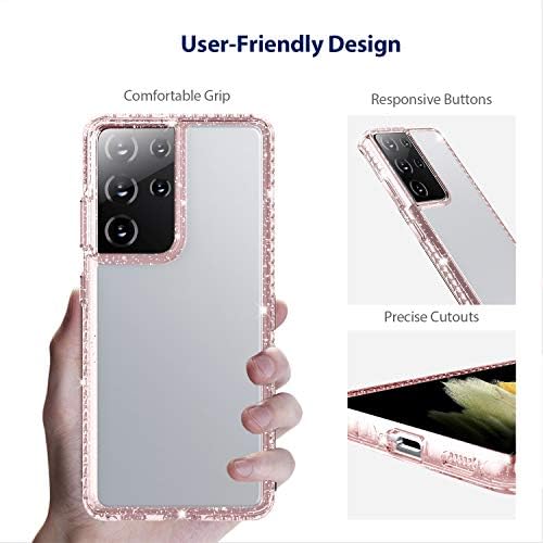 Zuslab התואם ל- Samsung Galaxy S21 Ultra 5G Case Parper Phinper Phosper Bumper עם מגן כיסוי גב שקוף - Bling Pink