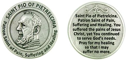 פטרון לומן מונדי של ריפוי פיו הקדוש של אסימון כיס פיטרלצ'ינה עם תפילה בחזרה