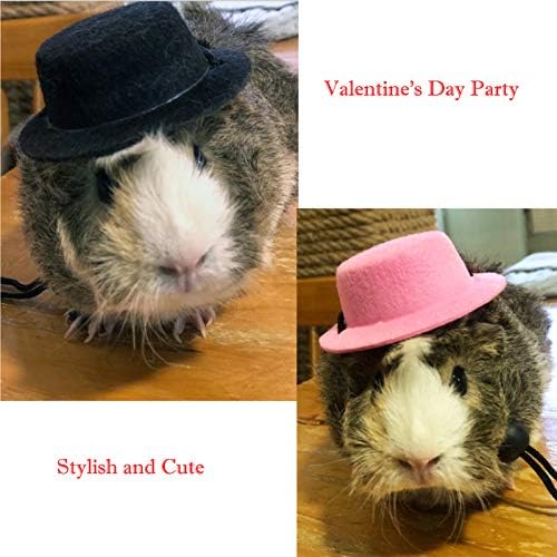 SEIS 2 יחידות כובע אוגר של יום האהבה וכובע גינאה גינאה שחור עם עניבת פרפר כובע חיות מחמד מגניב חליפת תלבושת חיה קטנה