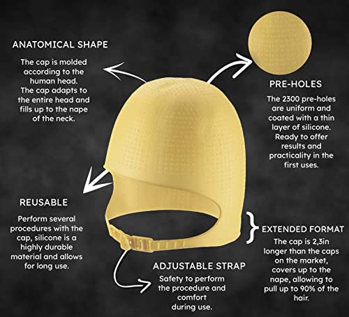 כובע סיליקון לשימוש חוזר לשיער מקצועי הדגש/צביעה מסוג מיקרו חזק עם רצועות מתכווננות - 2300 לפני חורים